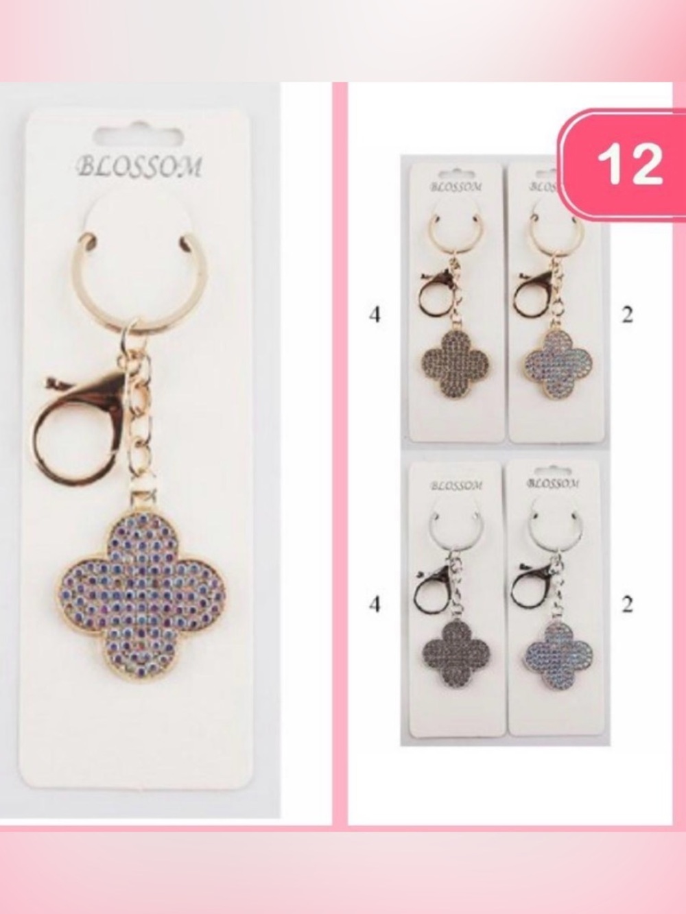 Dozen Crystal Clover Keychain